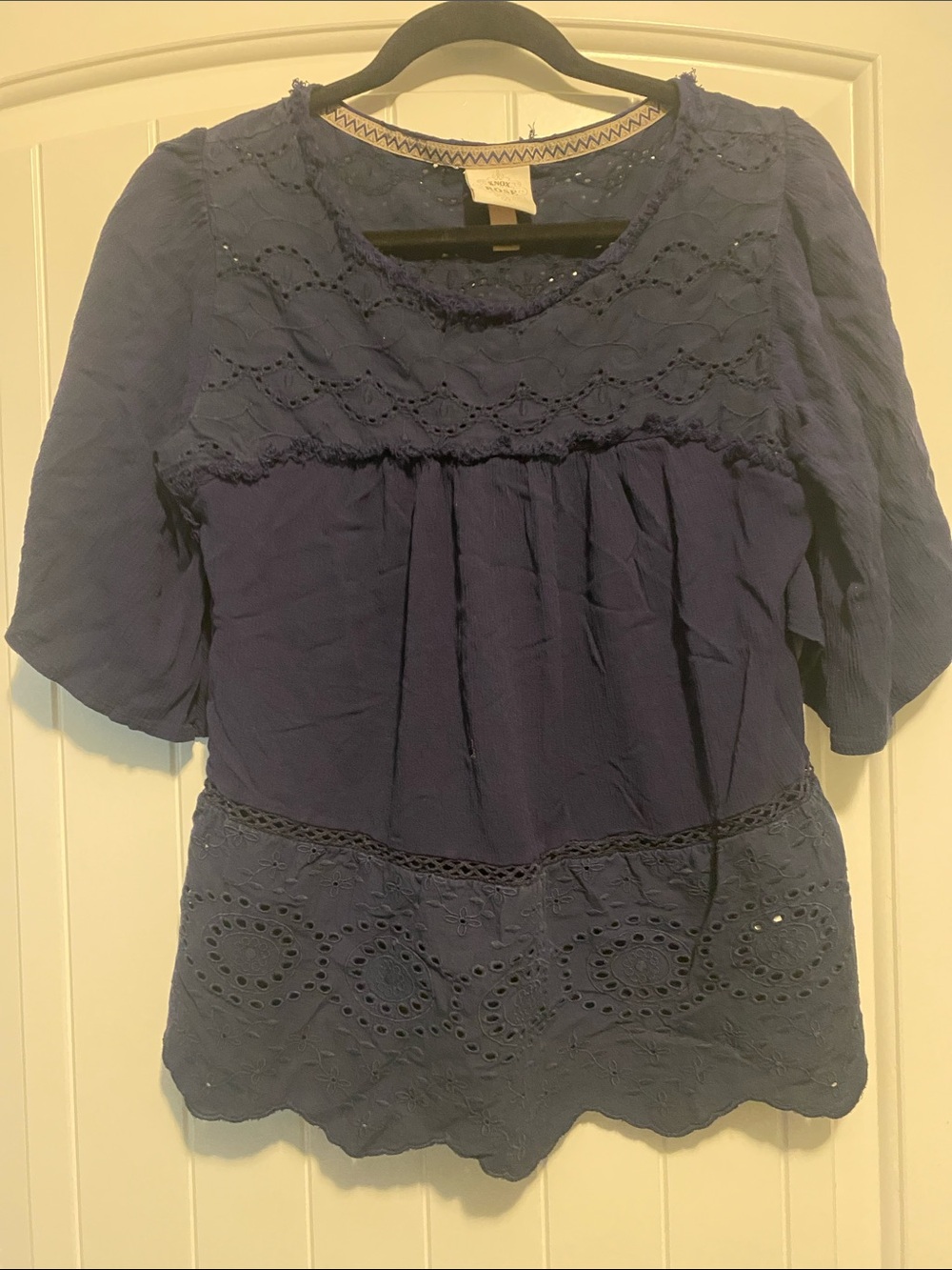 Knox Rose Navy Eyelet Boho Blouse